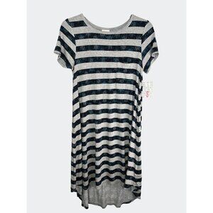 LuLaRoe Carly Striped Short Sleeve High-Low Dress Gray & Teal Comfortable Small